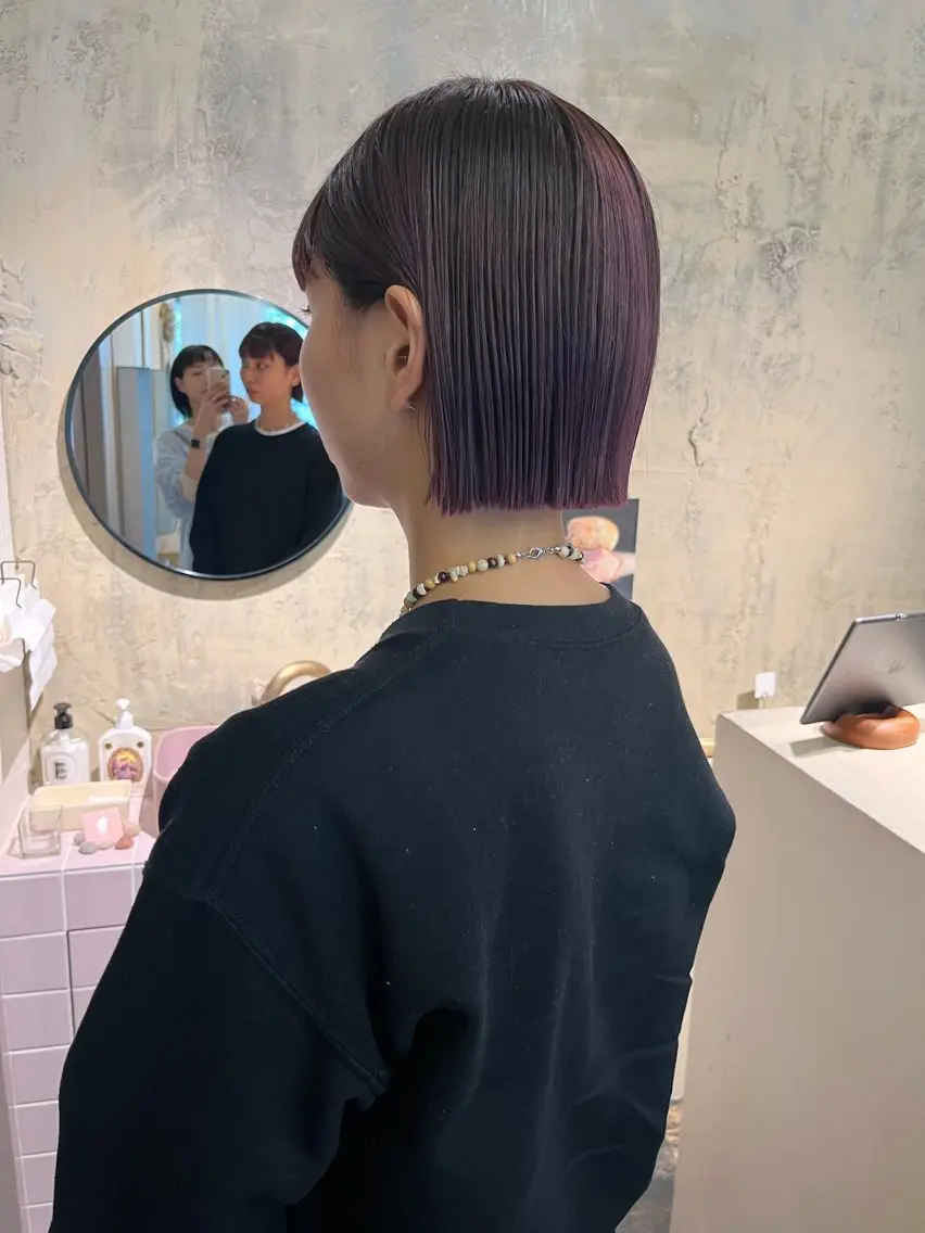 ショート カラー ブリーチ ラベンダーカラー ラベンダーピンク ピンクカラー ボブ カット ヘアカラー トリートメント 西山 紗耶香🪽 透明感カラー/ボブのヘアスタイル