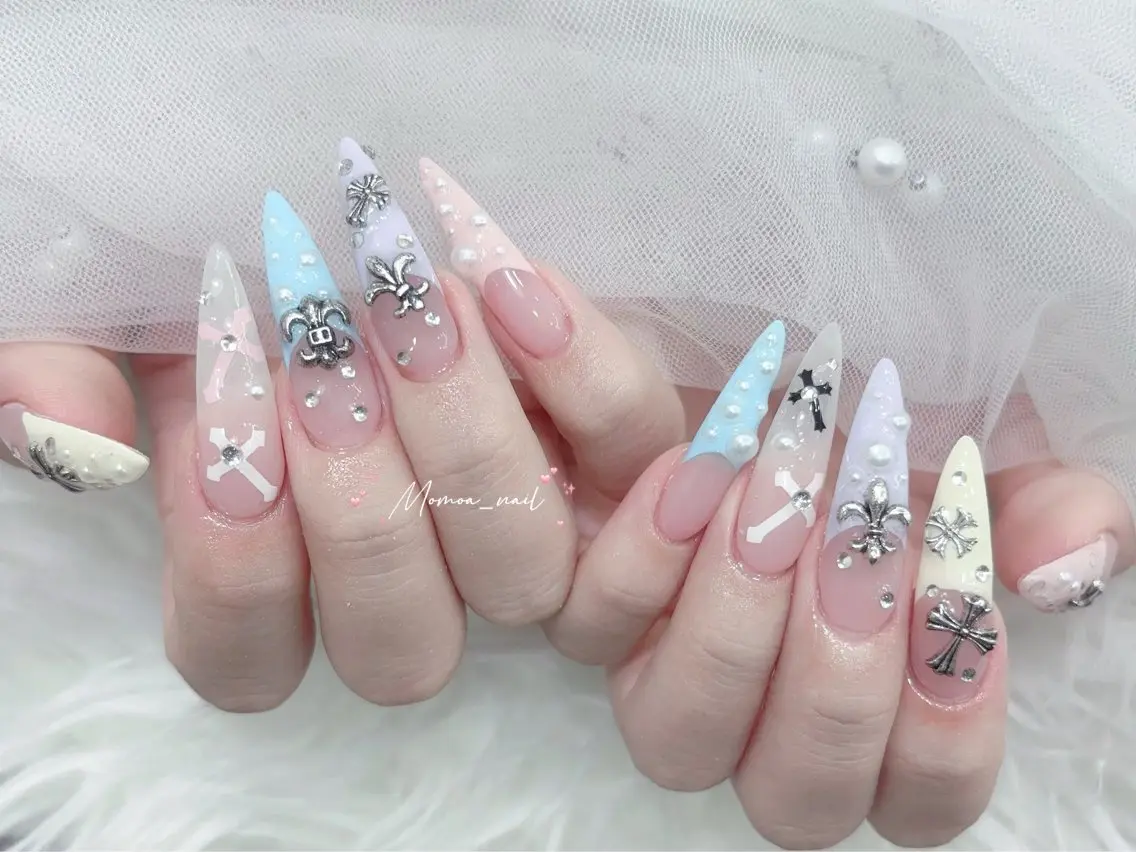 ネイル 成人式 大理石ネイル(マーブル) 持ち込み ネイルチップ 冬ネイル ハンドネイル MoMoA Nail ネイル長さ出し専門店のネイルデザイン