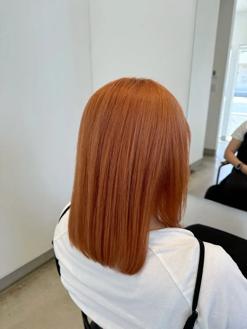 ミディアム カラー オレンジ ヘアカラー トリートメント 茂木 理紗のヘアスタイル