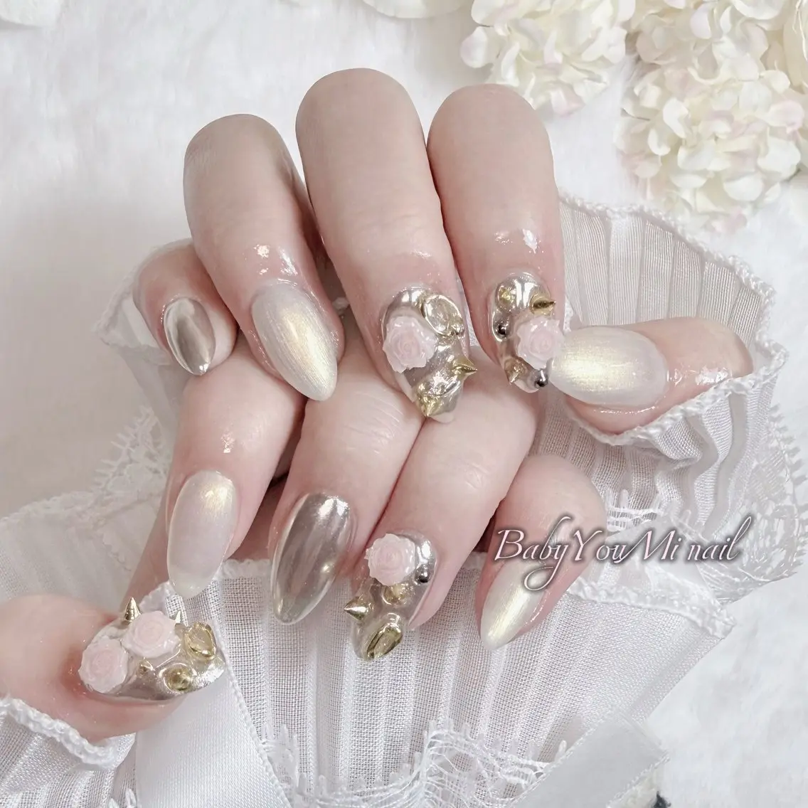 ネイル オーロラネイル チークネイル 成人式 フットネイル フレンチネイル ハンドネイル BabyYouMi nailのネイルデザイン