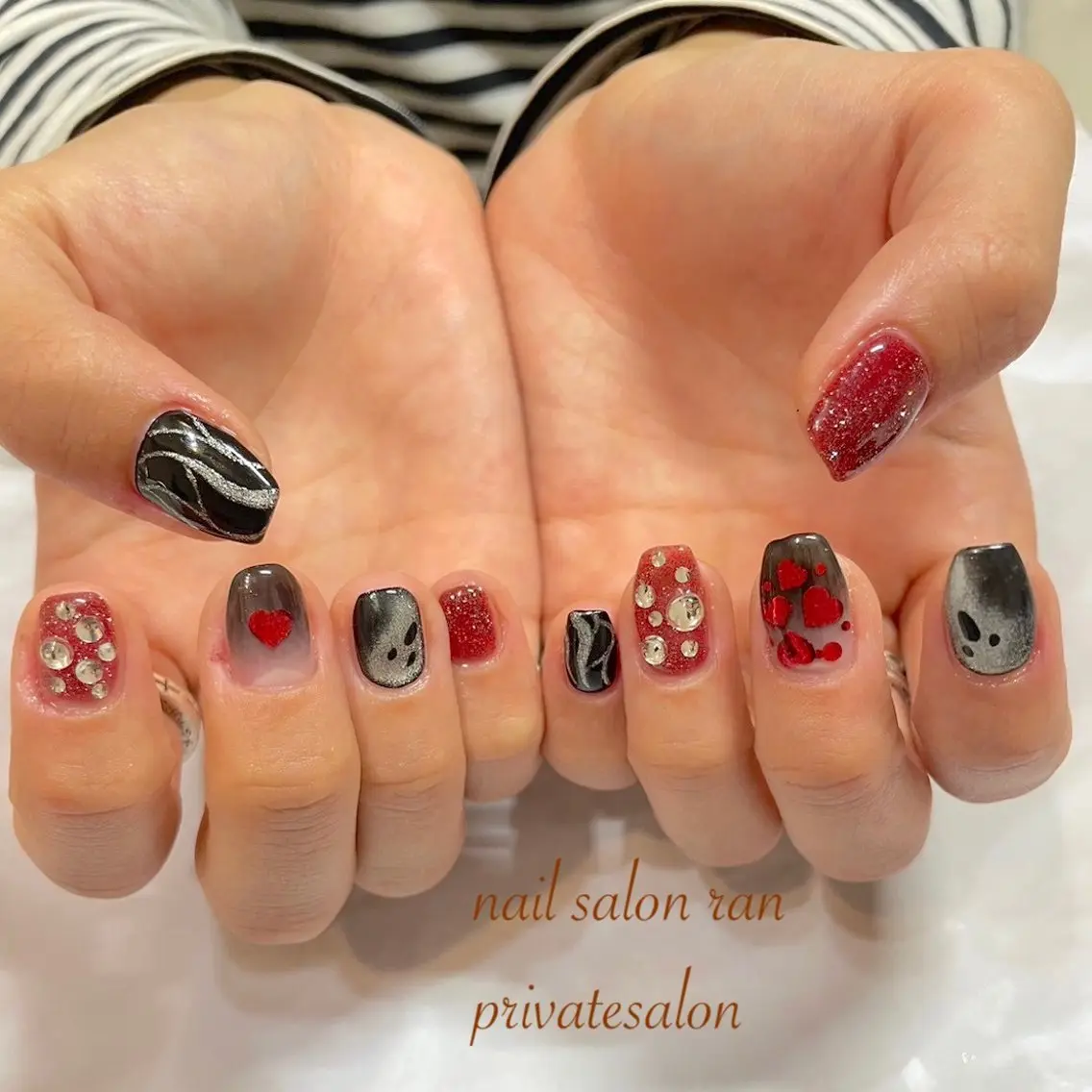 ネイル ハート 赤色 ハンドネイル ハンドケア nailsalon ranのネイルデザイン