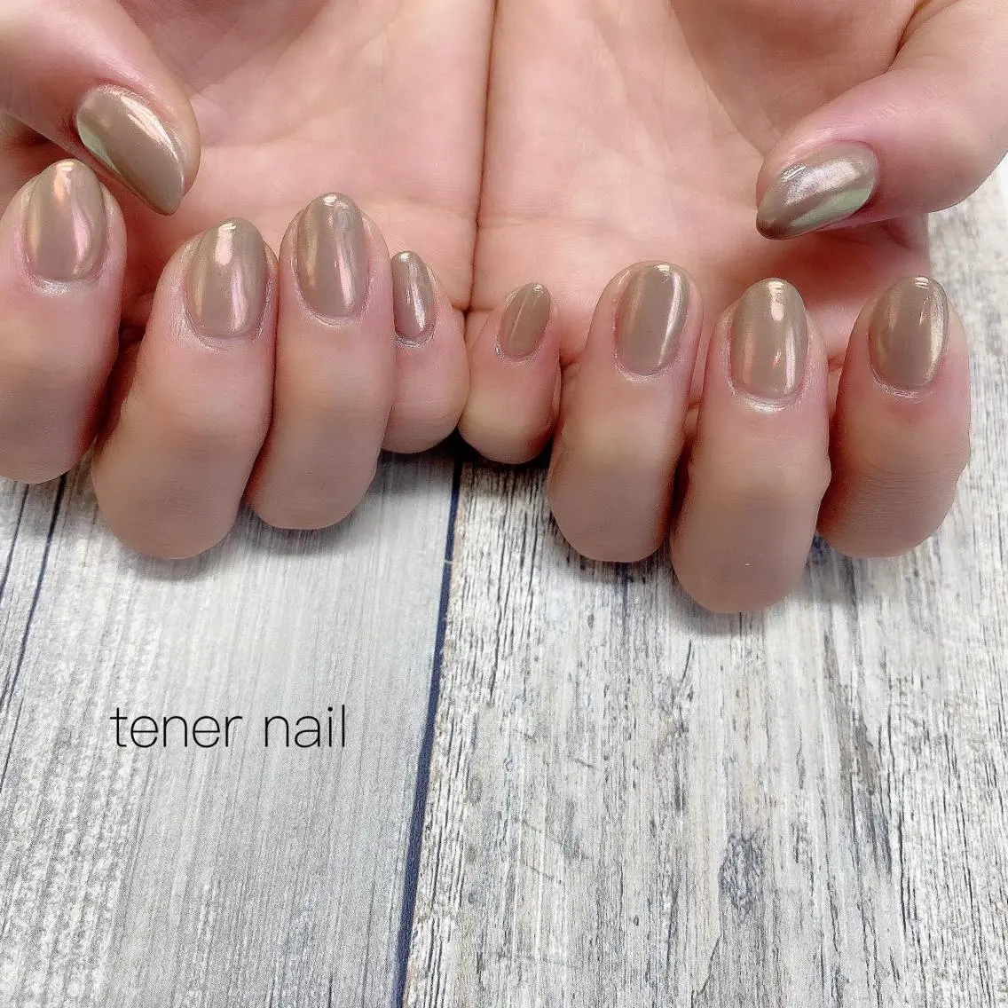 ネイル オーロラネイル ミラーネイル オレンジ テネルネイル tener nailのネイルデザイン