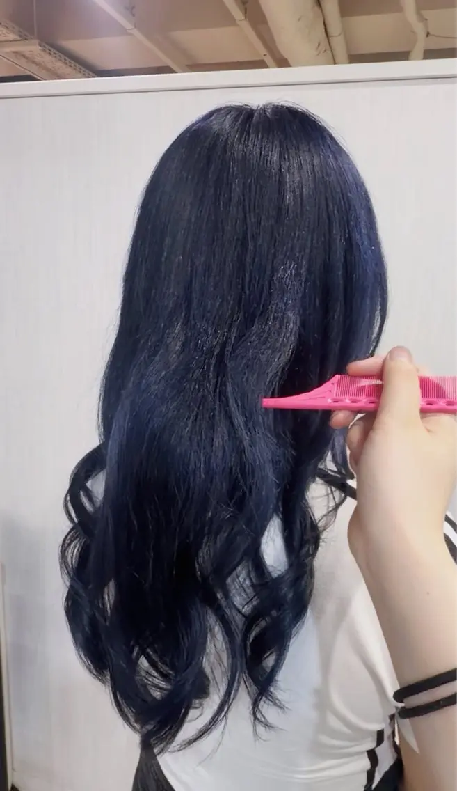 ロング カラー ブリーチ ブルーカラー ネイビーカラー 🤍韓国/レイヤー 石川花奈🤍のヘアスタイル