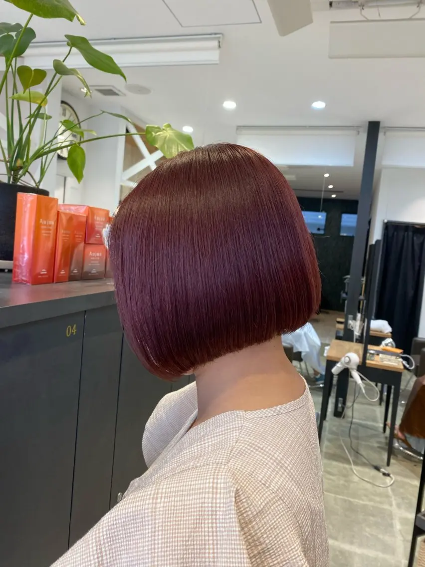 ショート カラー ピンクカラー レッドカラー ボブ 柴田 枝利子のヘアスタイル