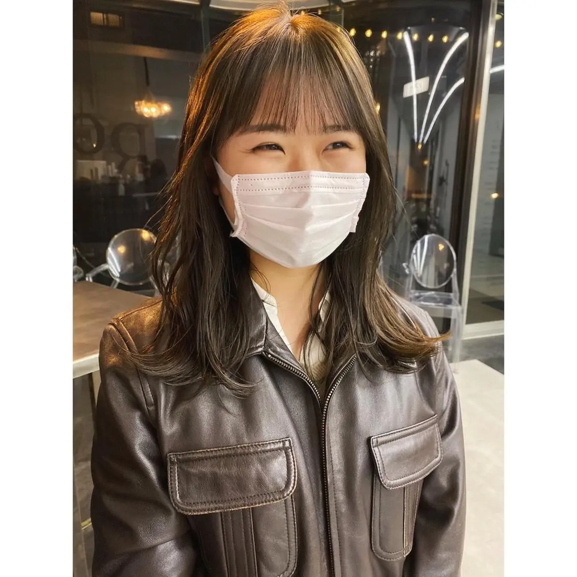 ミディアム カラー ミディアムパーマ ベージュカラー 透明感カラー オリーブベージュ 大石 沙季のヘアスタイル