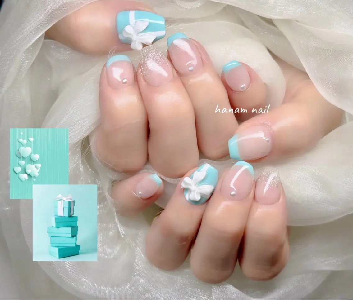 ネイル ハンドネイル hanam nail 🌿🩵ハナムネイルのネイルデザイン