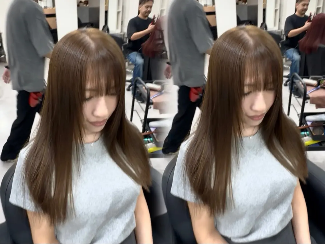 セミロング カット 縮毛矯正 トリートメント 🫧とぅるん艶髪🫧 透明感カラー×猿渡のヘアスタイル