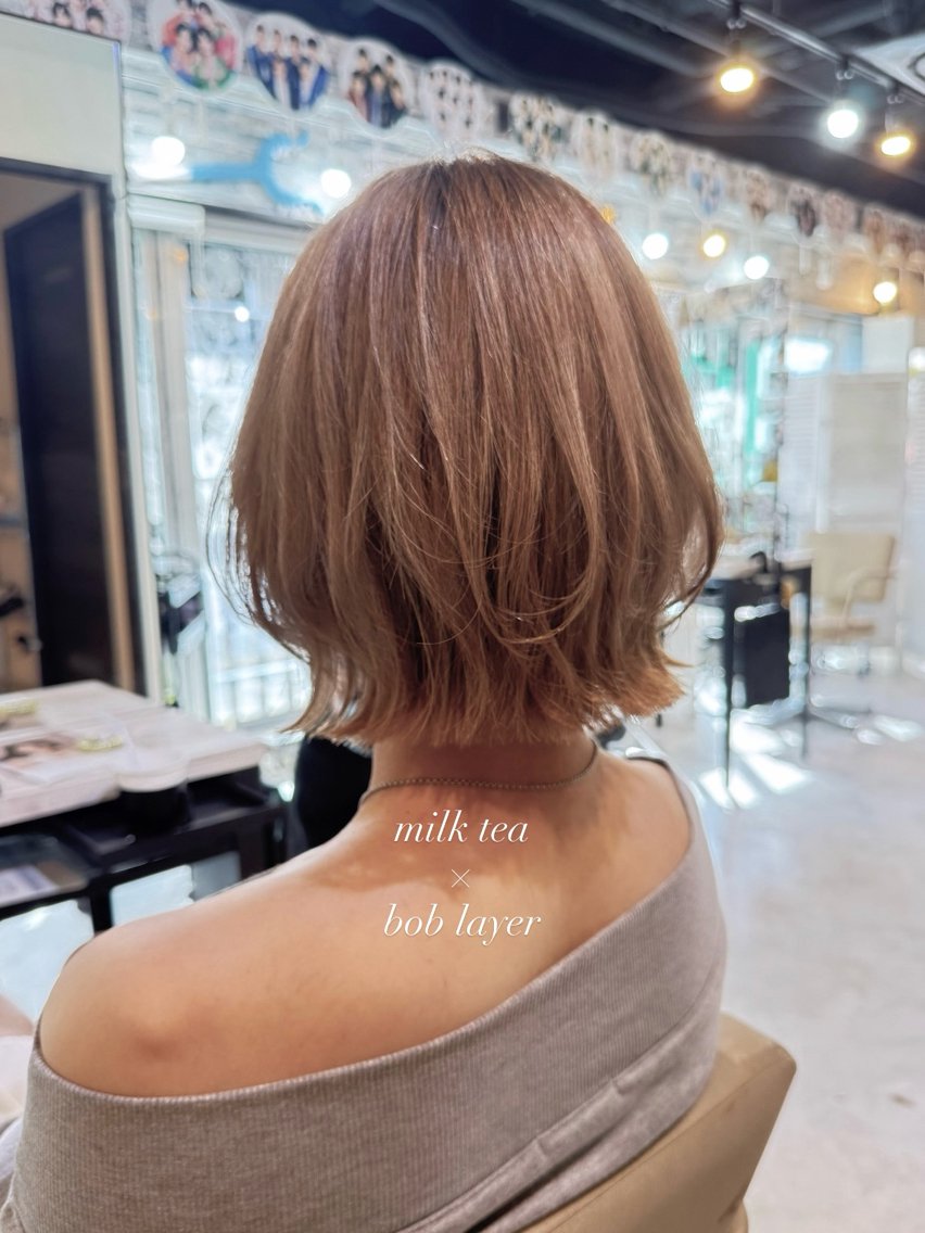 ショート ボブ レイヤーカット ヘアカラー トリートメント MOMO /ヘアセットのヘアスタイル