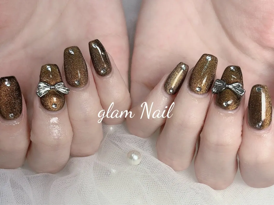 ネイル ハンドネイル エツメ💅 長さ出し🎀デザインのネイルデザイン