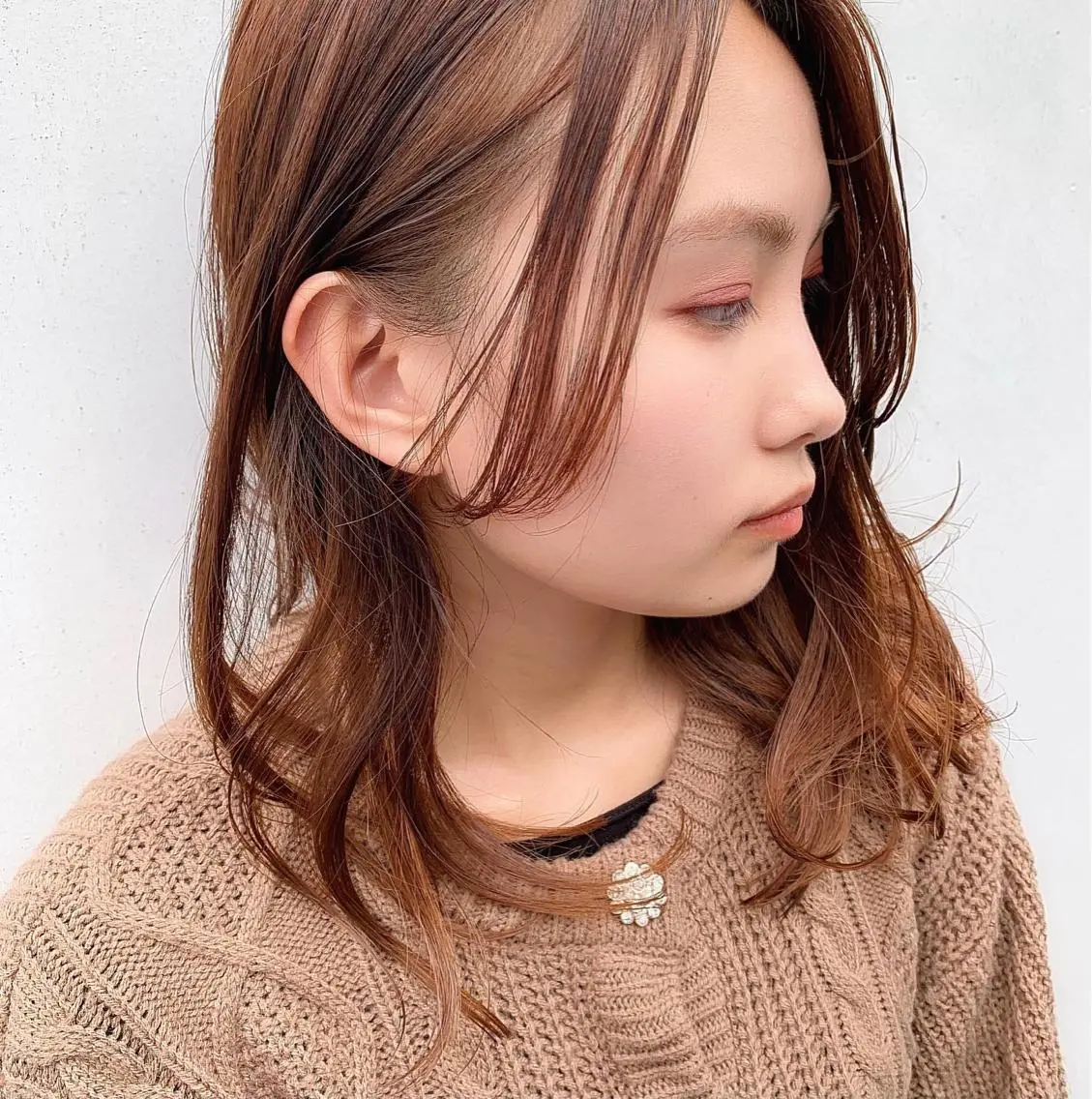 セミロング カラー パーマ 中川 竜誠のヘアスタイル