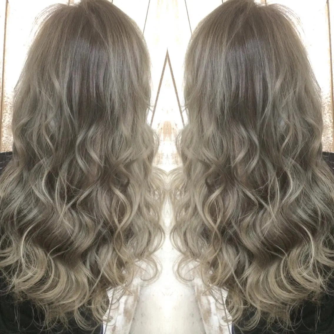 セミロング カラー バレイヤージュ シルバー レイヤーカット ヘアカラー トリートメント 井上 一平のヘアスタイル
