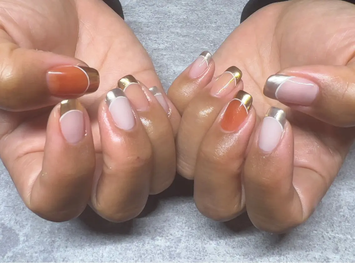 ネイル アートネイル フレンチネイル ミラーネイル ハンドネイル 美爪&巻き爪ケア❤️ ネイルサロンNANOのネイルデザイン