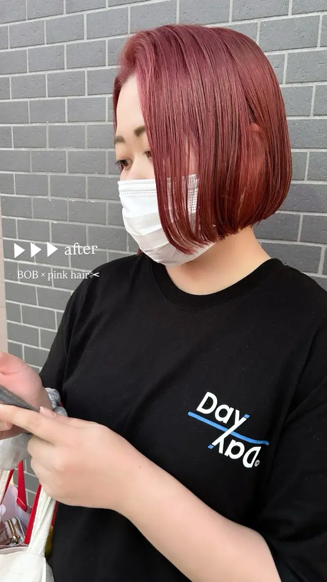 ショート カラー ピンクカラー ボブ カット ヘアカラー ナカジマ ナナのヘアスタイル