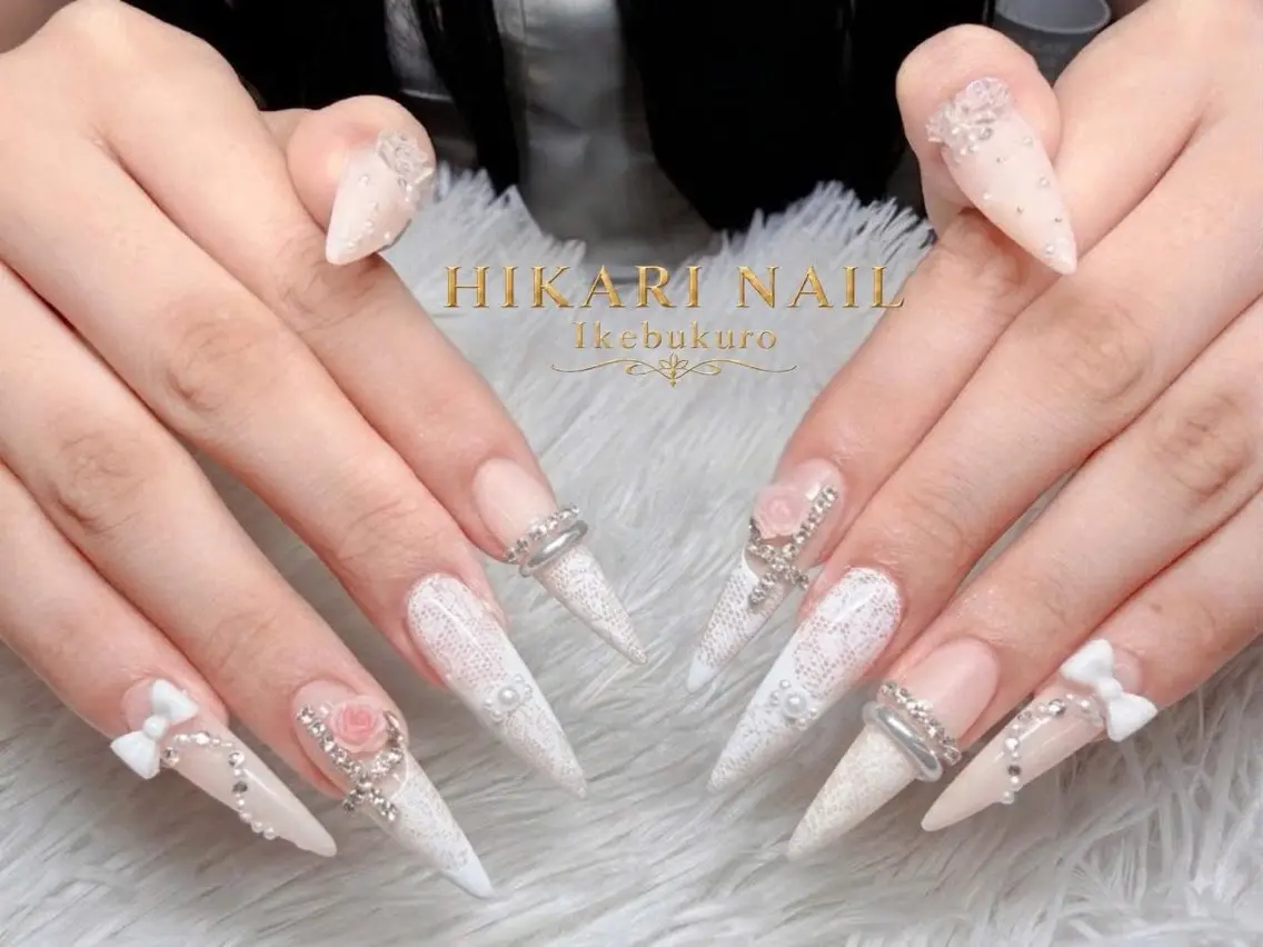 ネイル チークネイル 長さ出し フレンチネイル ガーリー ハロウィン ハンドネイル HikariNail Ikebukuroのネイルデザイン