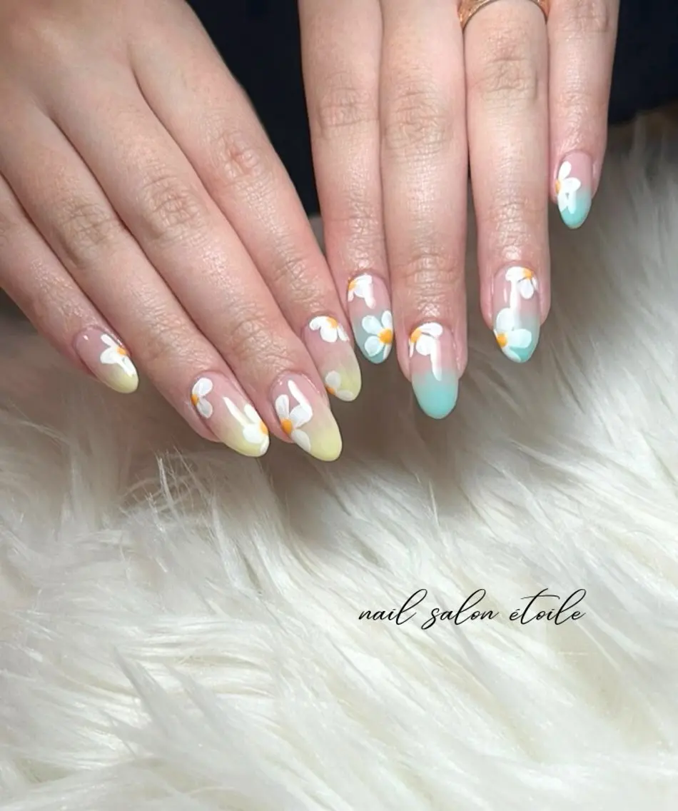 ネイル フラワーネイル グラデーション パステルネイル 春ネイル ハンドネイル nail salon étoileのネイルデザイン