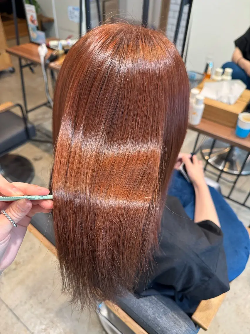 ミディアム カラー オレンジ ピンクカラー 髪質改善 レイヤー/大人ボブ 渡邉【日吉美容室】のヘアスタイル