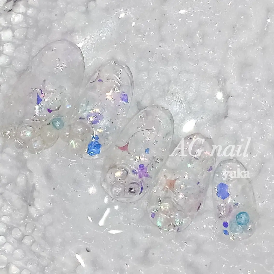 ネイル クリアネイル ホログラムネイル キラキラネイル ハンドネイル AGnail 富永  /ちゅるん韓国ネイルのネイルデザイン