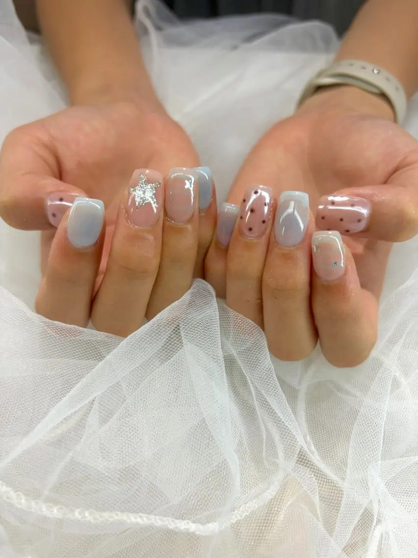 ネイル 水色 持ち込み ニュアンスネイル ハンドネイル ちゃ～み～nail ひよりのネイルデザイン
