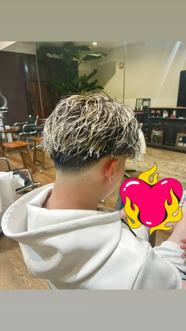カラー パーマ メンズ メンズメッシュ メンズパーマ メッシュ 田中 さとしのヘアスタイル