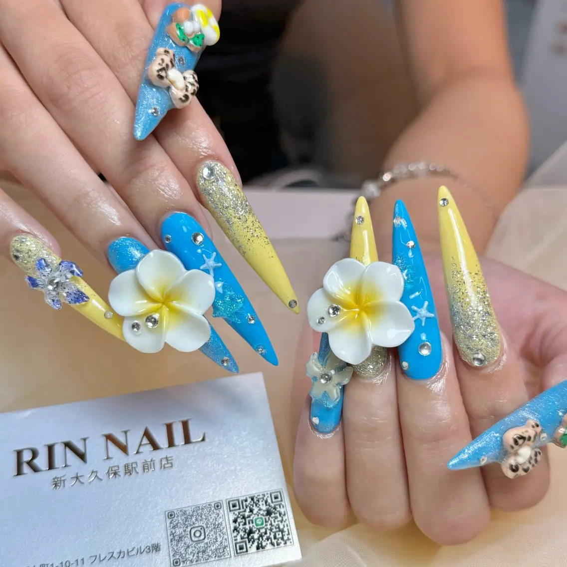 ネイル アートネイル 長さ出し ガーリー 韓国ネイル 持ち込み Rin Nail 新大久保店のネイルデザイン