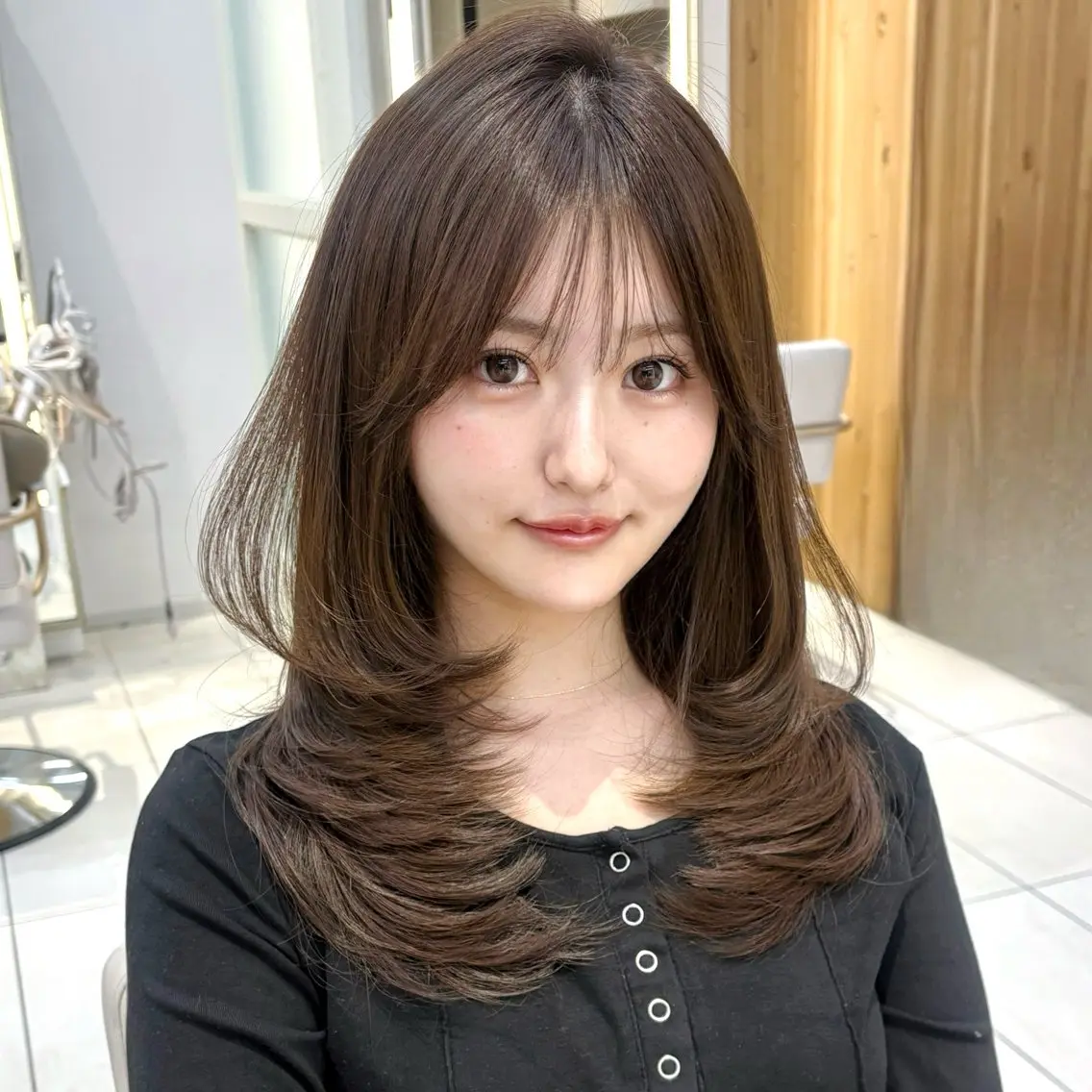 ミディアム カット ヘアカラー トリートメント かなこ/ミディアム レイヤー/ワンカールのヘアスタイル