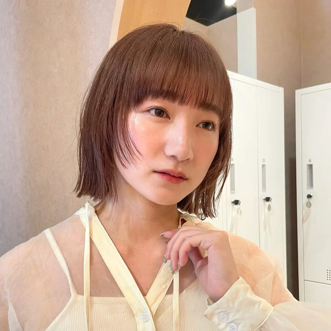 ショート カラー ボブ レイヤーカット 顔まわり🥨レイヤー /透明感/水口舞奈のヘアスタイル