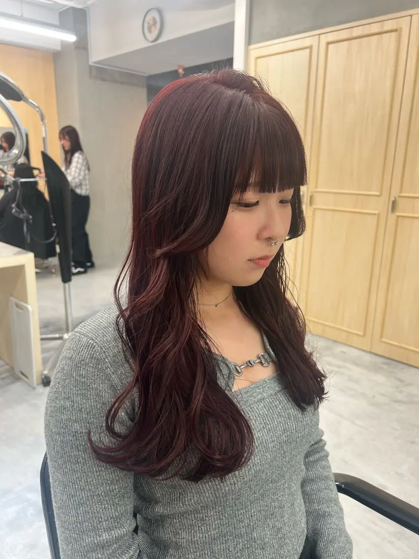 ロング 曲がる縮毛矯正 バレイヤージュ森田のヘアスタイル