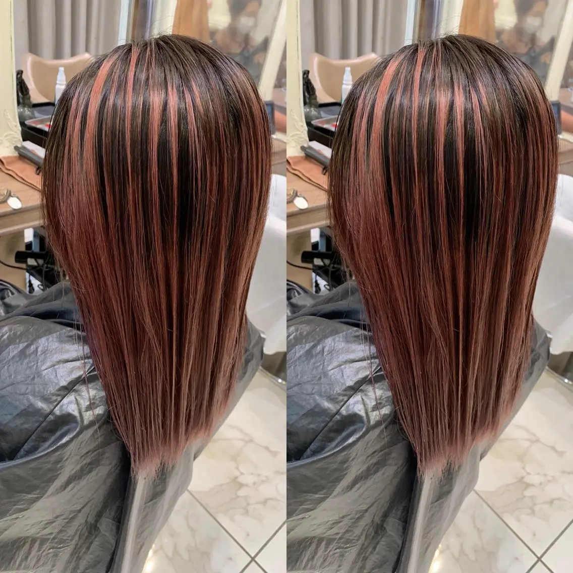 セミロング レイヤーカット 白髪ぼかしハイライト 茗荷谷駅徒歩2分のヘアスタイル