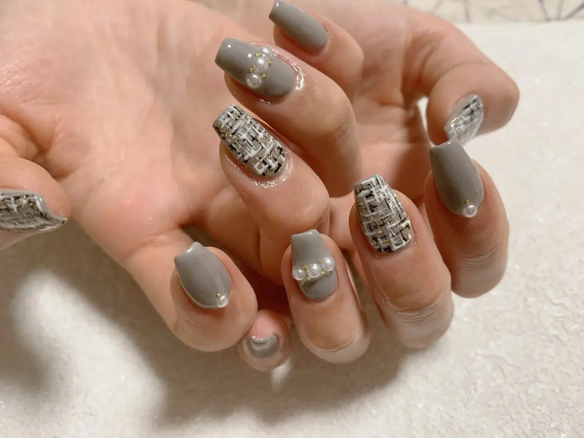 ネイル ジェルネイル 韓国ネイル メンズネイル パラジェル ツイードネイル kiki nail たまプラーザのネイルデザイン