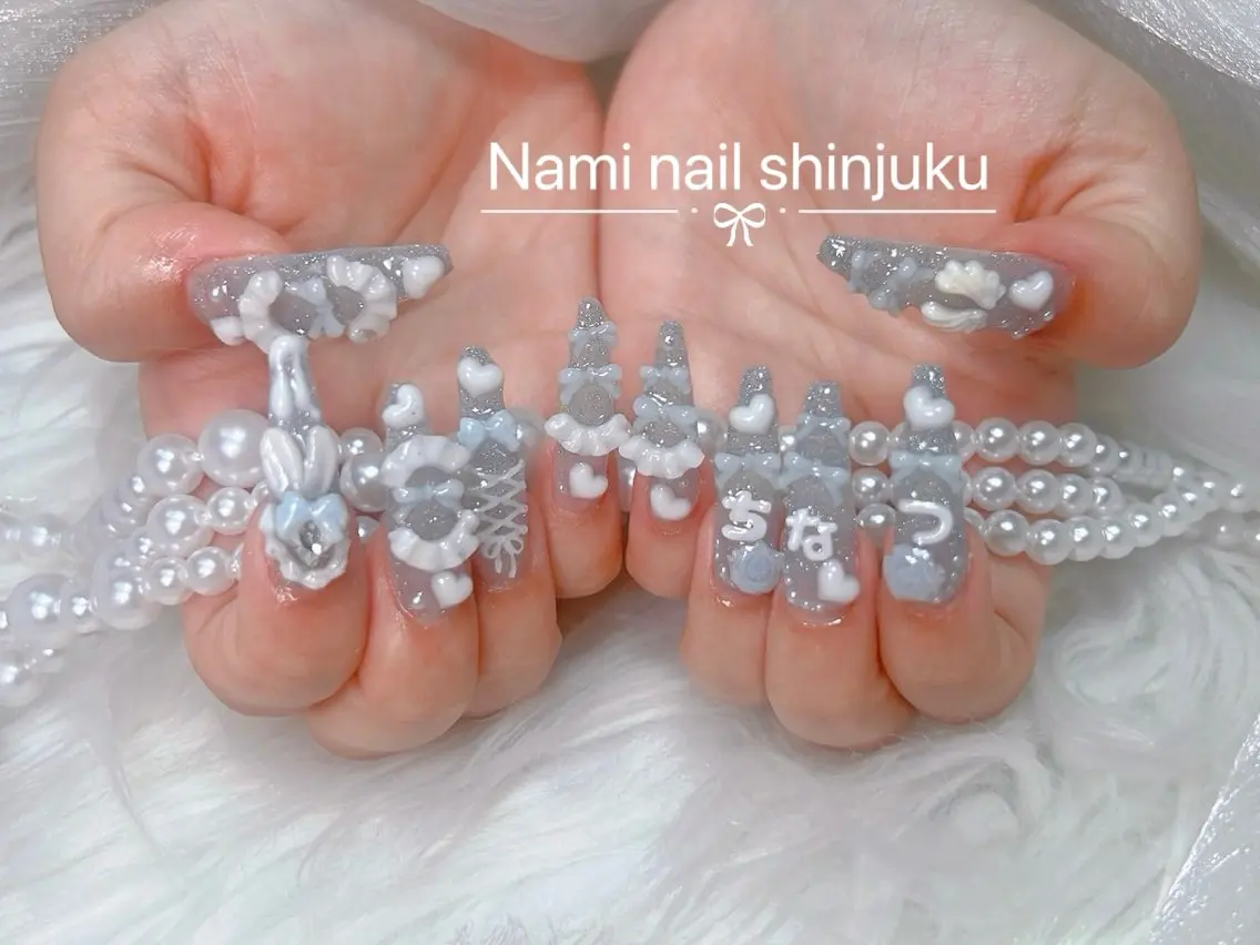ネイル 長さ出し ガーリー 韓国ネイル ロングネイル 持ち込み ハンドネイル Nami nail salonのネイルデザイン