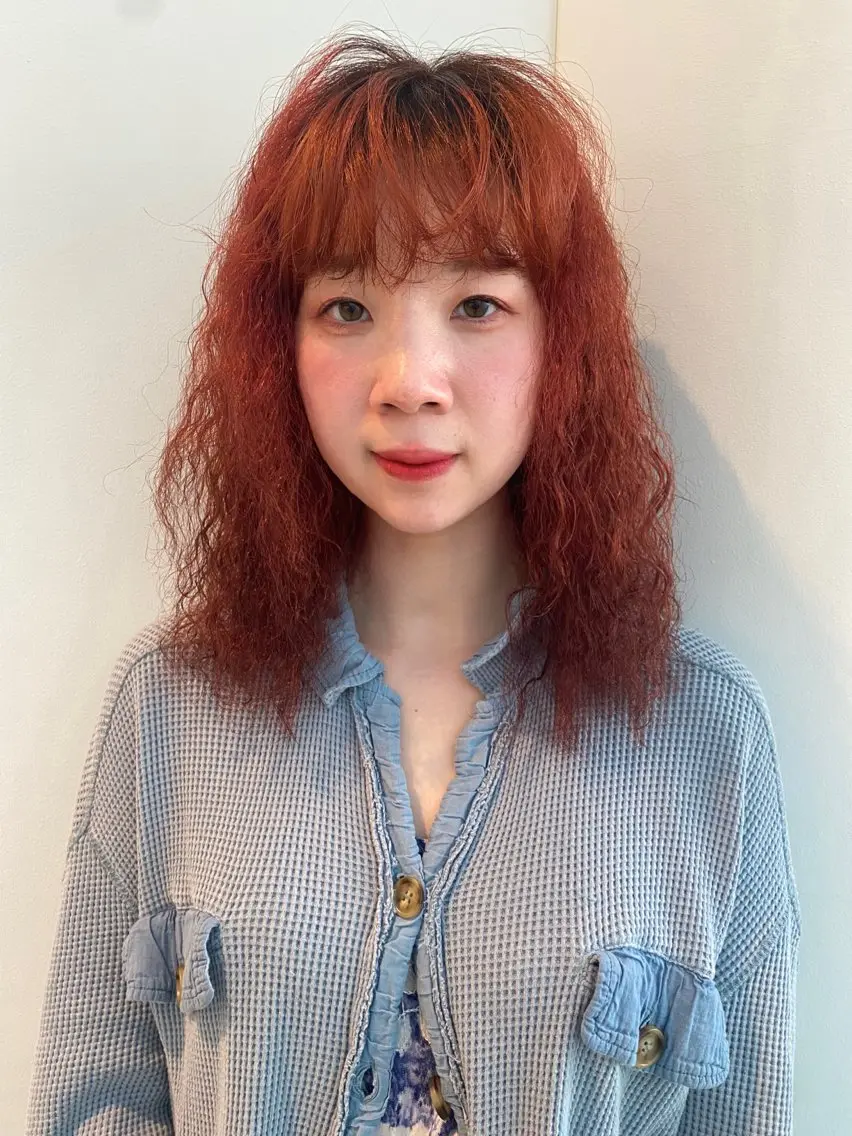 ミディアム カラー パーマ オレンジ カット ヘアカラー パーマ トリートメント mai / linoah˚✧のヘアスタイル