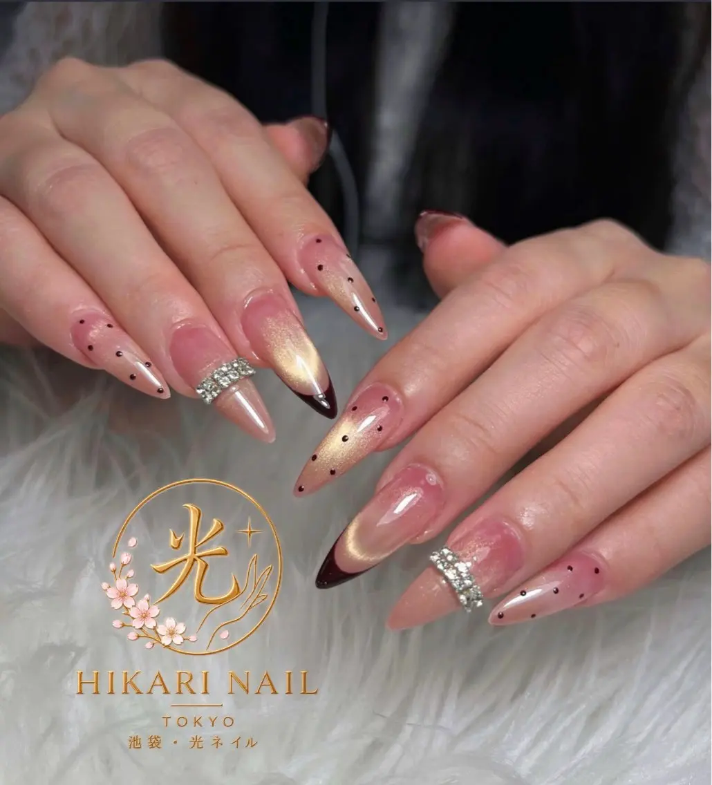ネイル チークネイル 長さ出し フレンチネイル ガーリー ハート ハンドネイル HikariNail Ikebukuroのネイルデザイン