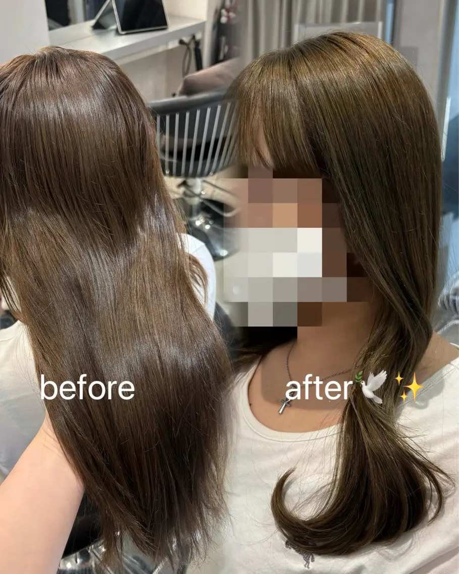 ロング ヘアカラー トリートメント ‎🤍艶髪 透明感カラー│フウカのヘアスタイル