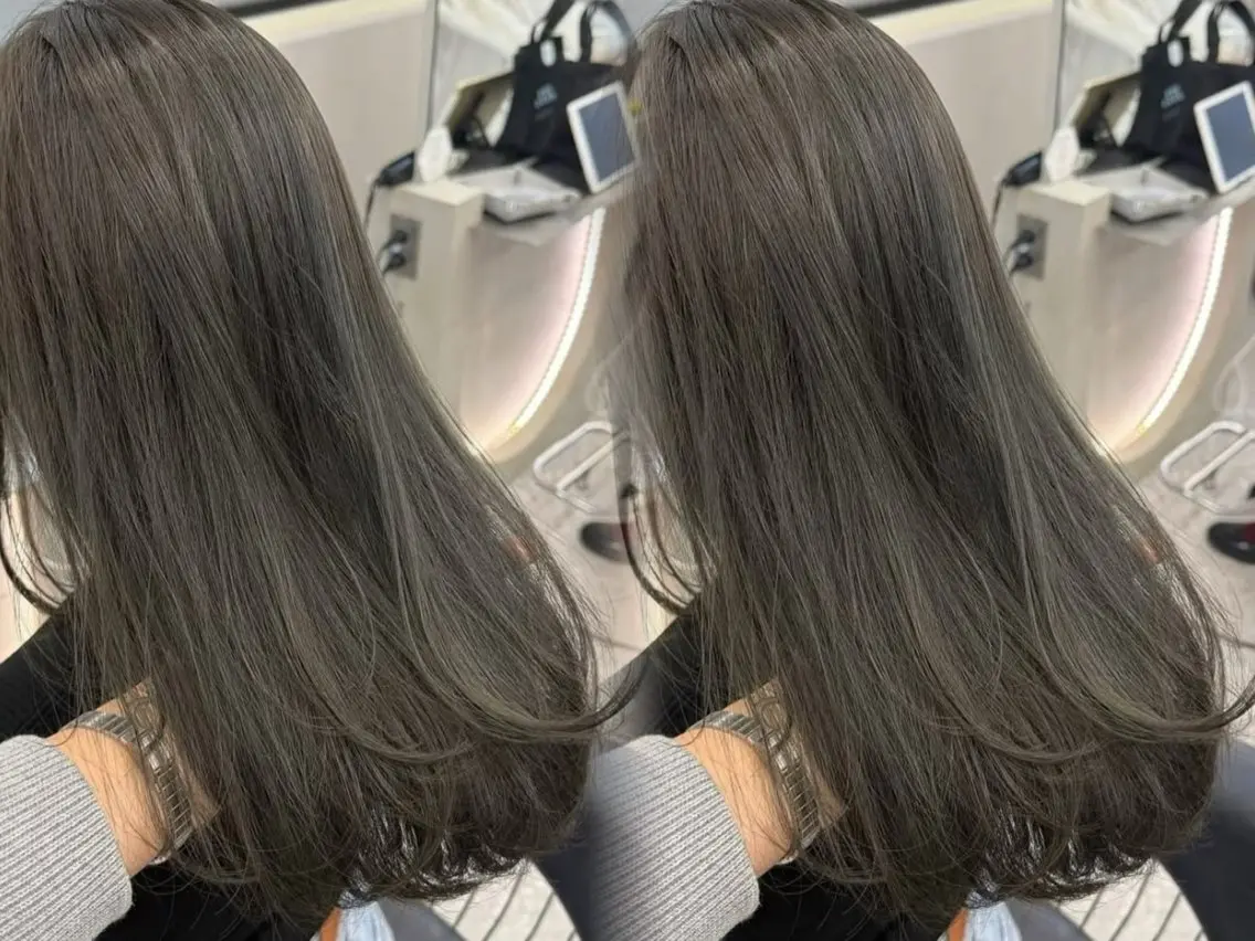 セミロング カラー ブリーチ 透明感カラー グレージュ ブリーチなしカラー オリーブグレージュ カット ヘアカラー トリートメント 村上 大武のヘアスタイル