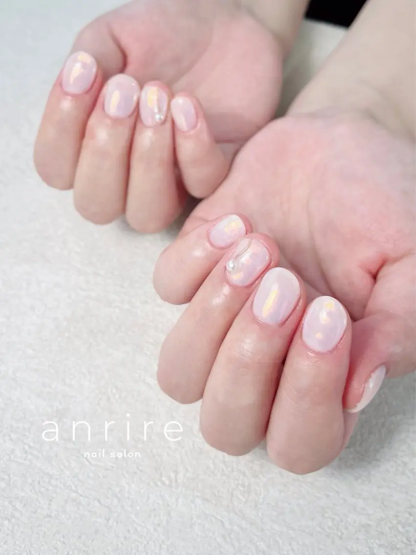 ネイル オーロラネイル ジェルネイル ミラーネイル パラジェル ピンク nailsalon anrireのネイルデザイン