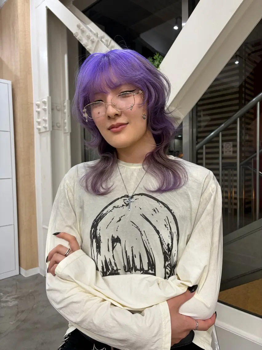 セミロング パープルカラー ヘアカラー ブリーチモデル募集中 YUWA...大宮のヘアスタイル