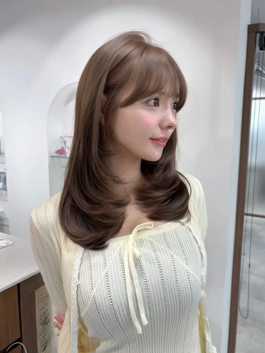 セミロング カラー ベージュカラー ブラウンカラー ブラウンベージュ 韓国風ヘア レイヤーカット カット ヘアカラー トリートメント 藤野 結衣のヘアスタイル