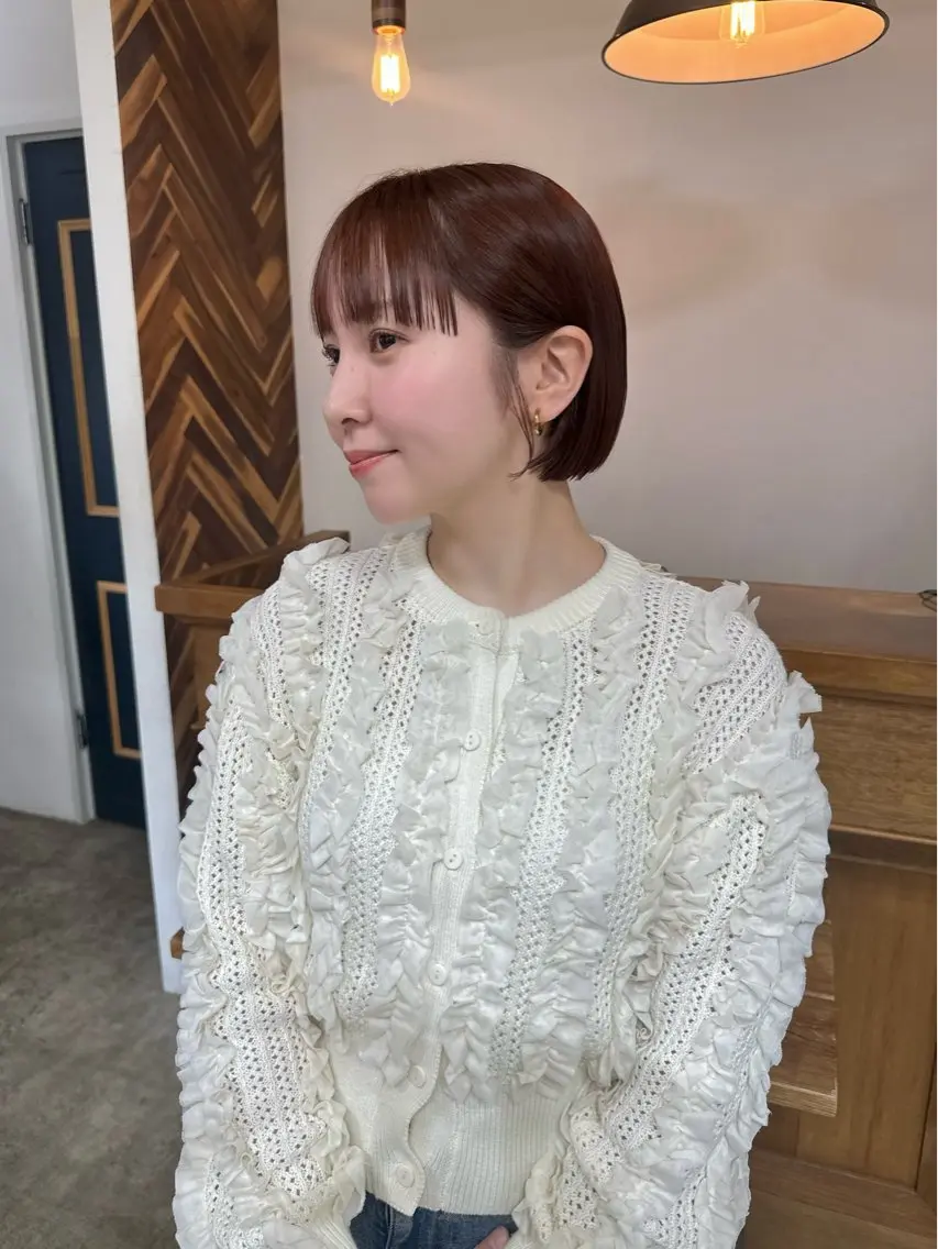 ミディアム オレンジブラウン ボブ NAGISA髪質改善 &透明感カラー🪞のヘアスタイル