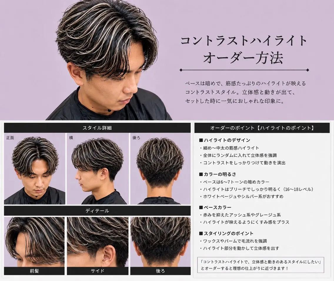 カラー メンズ センターパート メンズハイライト ハイライトカラー シルバー カット ヘアカラー AITOKYO たけし／メンズのヘアスタイル