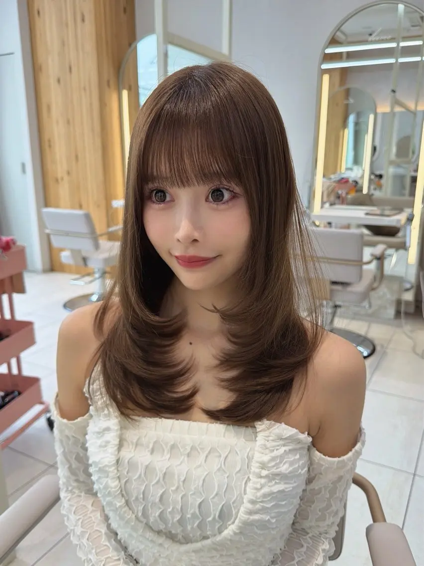 セミロング カット ヘアカラー トリートメント 顔周り/レイヤー /韓国ヘア/TAKUのヘアスタイル