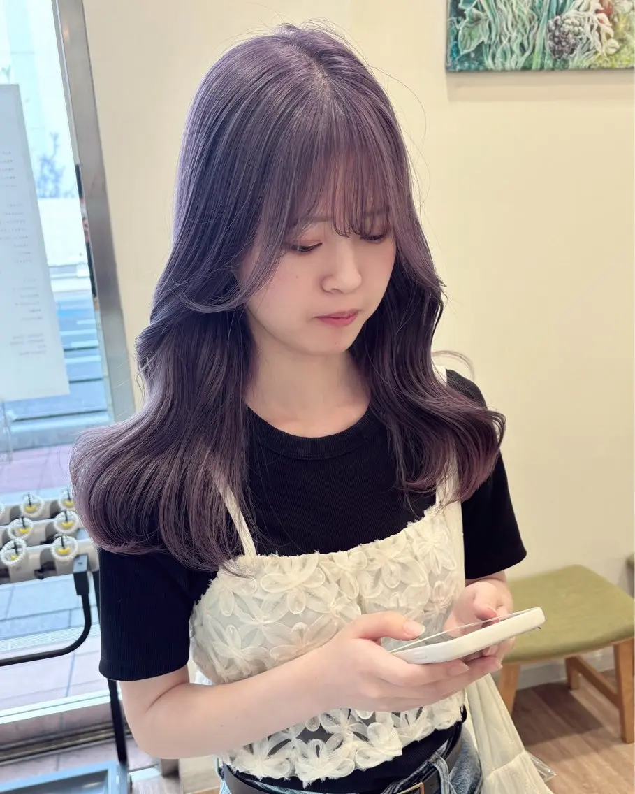 セミロング カラー ブリーチ ケアブリーチ ハイトーンカラー ラベンダーカラー ヘアカラー トリートメント ケアブリーチ 坪井佑樹のヘアスタイル