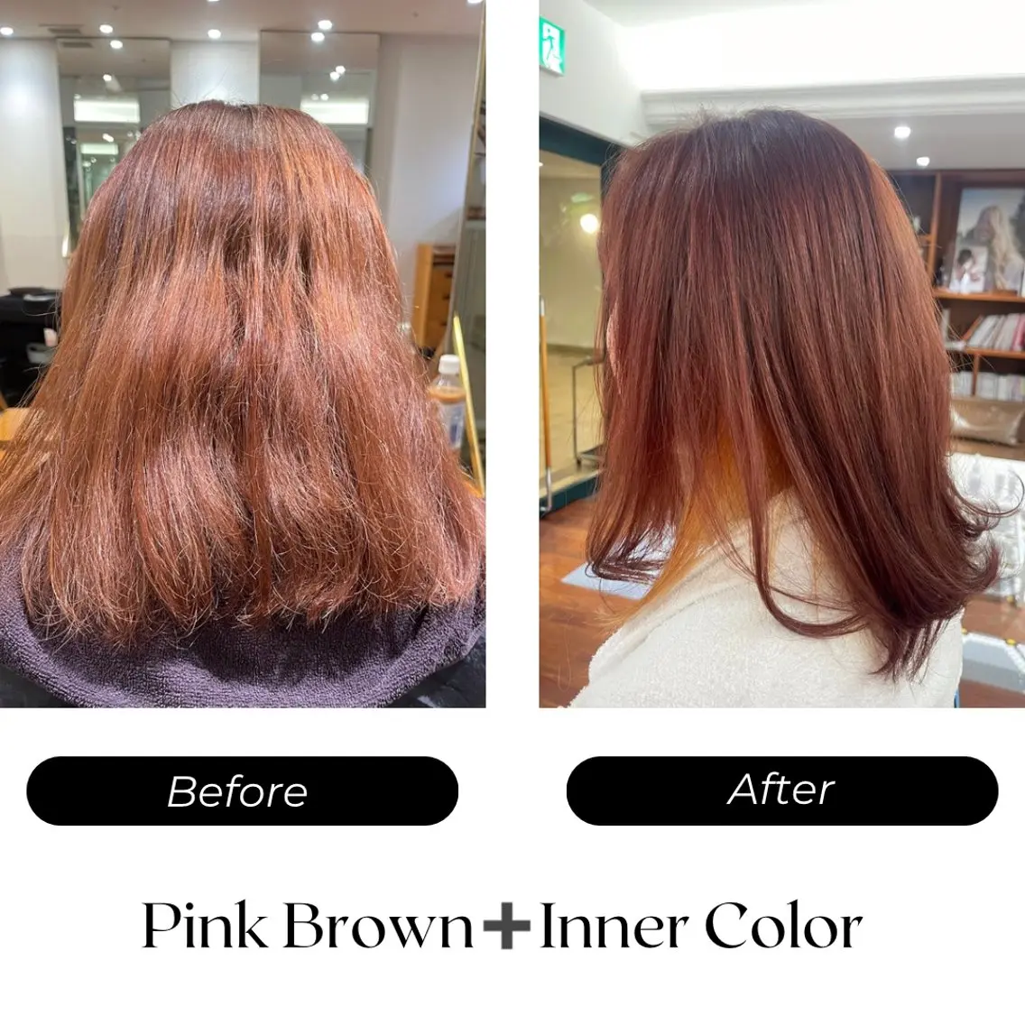 ミディアム カラー ブラウンカラー インナーカラー ピンクカラー ピンクブラウン ヘアカラー 大前斗夢ショート /くびれカットのヘアスタイル