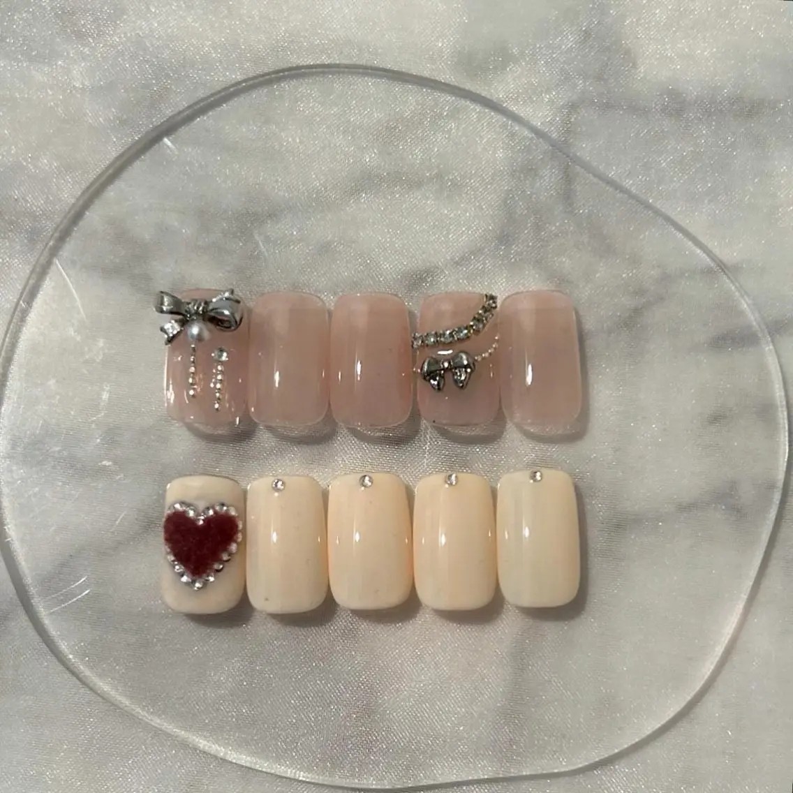 ネイル 成人式 フレンチネイル ガーリー ハート 韓国ネイル ハンドネイル ハンドケア lylynail YUUKAのネイルデザイン