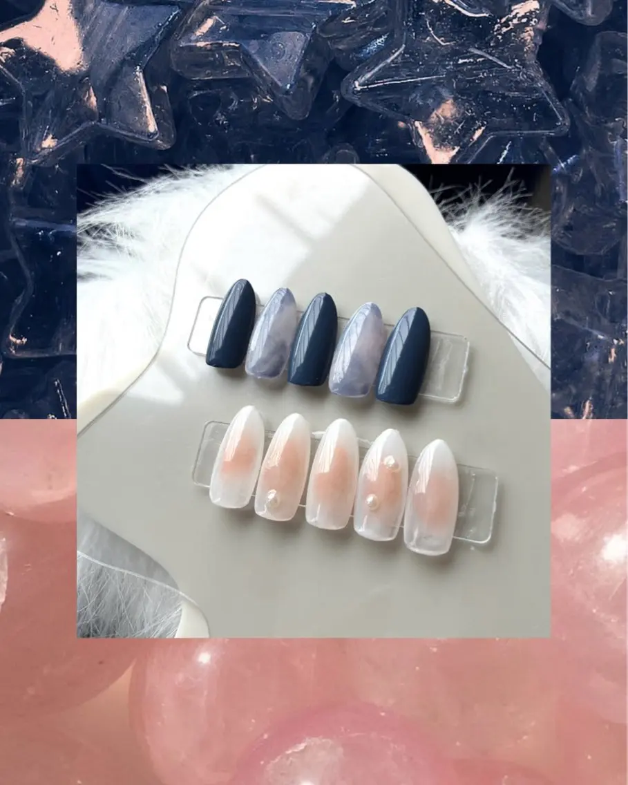 ネイル アートネイル ネイビー ニュアンスネイル ピンク シンプルネイル ハンドネイル Salon de Nailymoreのネイルデザイン