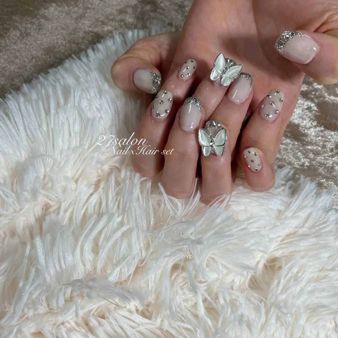ネイル ドット フレンチネイル ガラスフレンチ 27salon yuinaのネイルデザイン