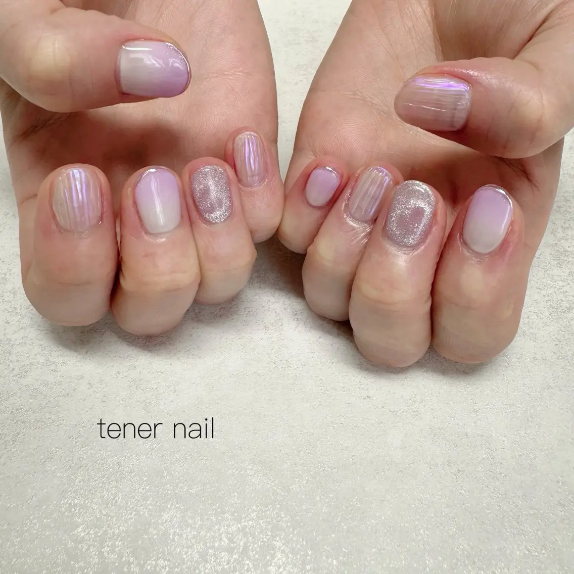 ネイル オーロラネイル パープル ハンドネイル テネルネイル tener nailのネイルデザイン
