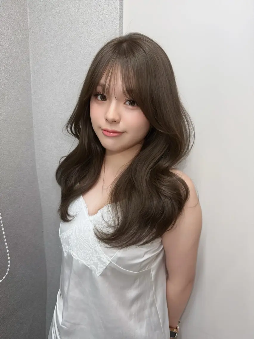 ロング カラー ベージュカラー オリーブベージュ 顔周りカット レイヤーカット カット ヘアカラー 結べるレイヤー/ 透明感カラー/和奏のヘアスタイル