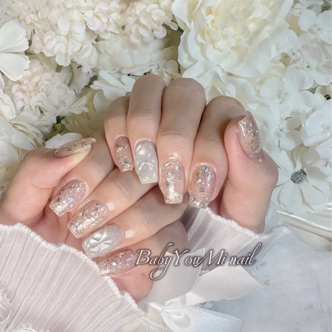 ネイル オーロラネイル 成人式 フットネイル フレンチネイル ジェルネイル ハンドネイル BabyYouMi nailのネイルデザイン