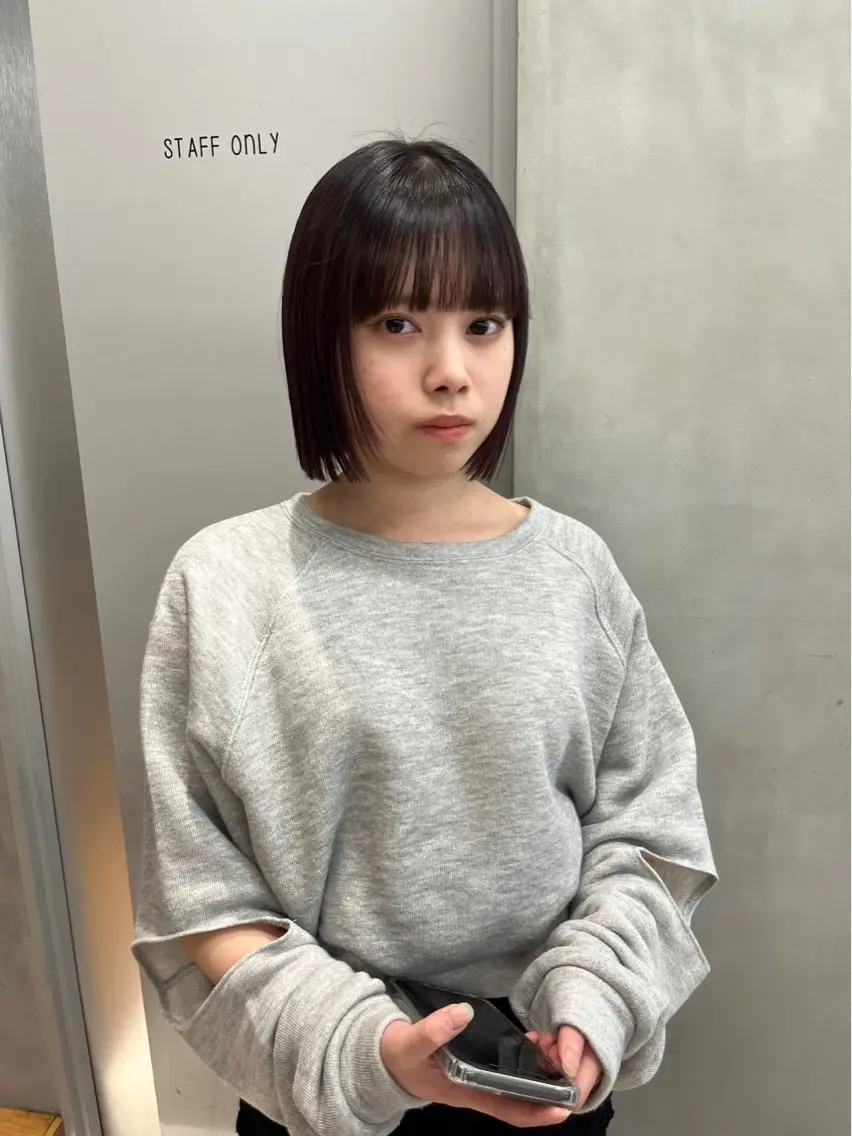 ミディアム カラー カット ヘアカラー トリートメント 縮毛矯正ボブ&顔まわ レイヤー♡TOMOEのヘアスタイル