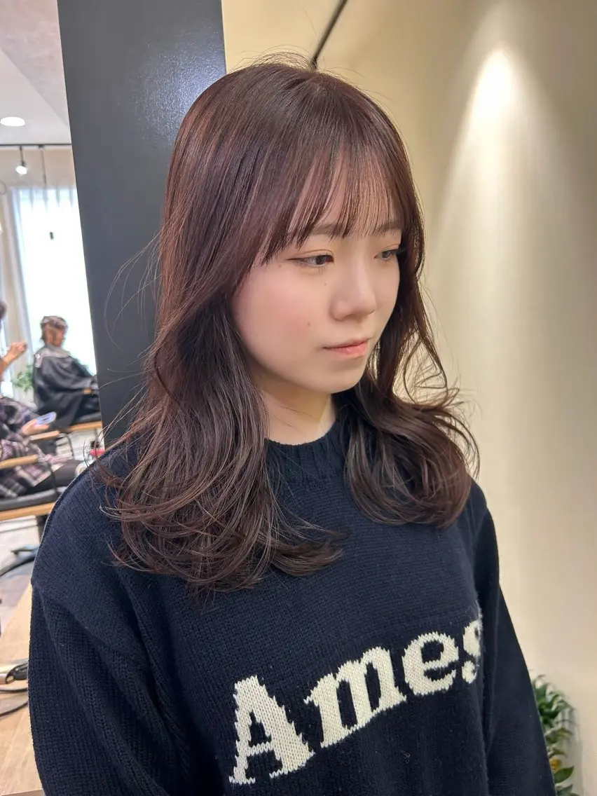 ロング カラー ブリーチ ブラウンカラー ブリーチなしカラー ピンクカラー ピンクブラウン hubhair レイヤー/透明感のヘアスタイル